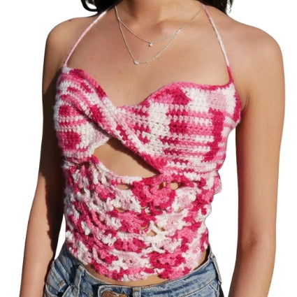 floral crochet halter tank